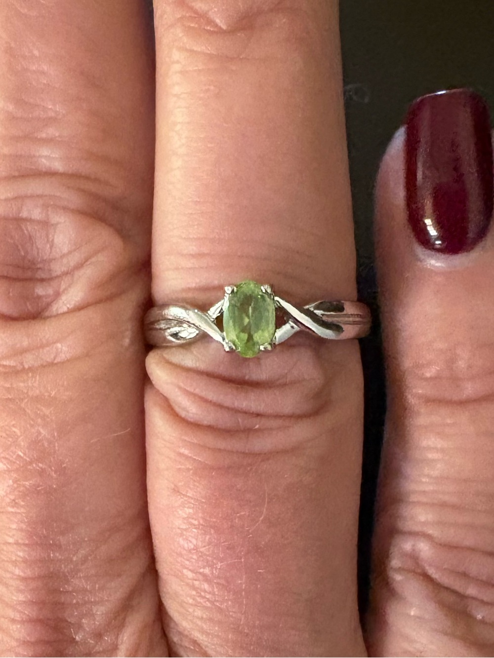 Sterling Silver Peridot Oval Ring - Size 8